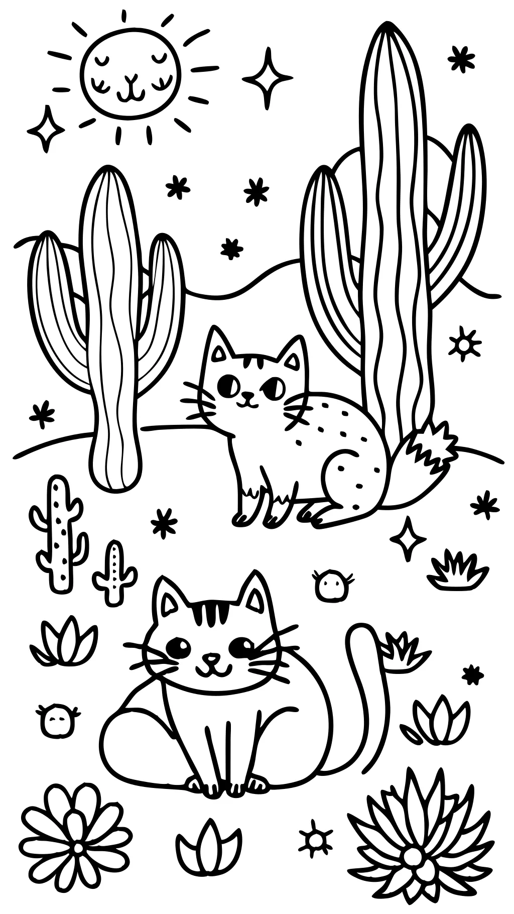 Kitty Cats Cactus Coloring Pages